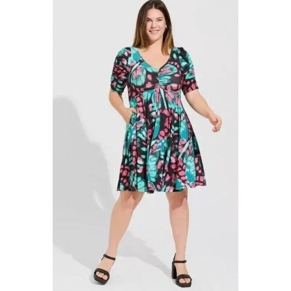 Size 00 Torrid Mini Studio Knit Cinch Front Butterfly Skater Dress